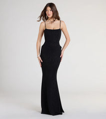 Gwendolyn Glitter Knit Bow-Back Mermaid Dress