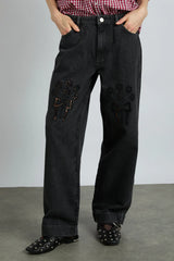 drew jeans- washed black broderie
