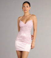 Bertha Corset Lace-Up Satin Mini Dress