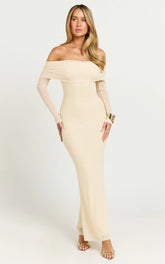 Bethanie Maxi Dress Off The Shoulder Mesh Dress in Cream