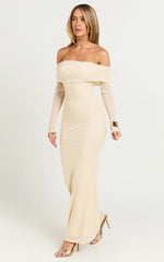 Bethanie Maxi Dress Off The Shoulder Mesh Dress in Cream