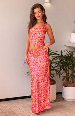 Claudi Orange And Pink Satin Maxi Skirt