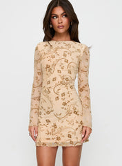 Folklore Long Sleeve Mini Dress Cream