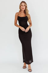 Morella Ruched Waist Mesh Maxi Dress Black