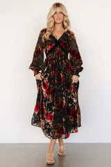 Adele Velvet Dress | Black + Rose Floral