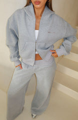 Come A Long Way Boxy Zip Front Hoodie Grey Marle