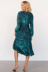 Lorielle Velvet Midi Dress | Emerald Print