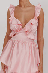 Catalina Tiered Ruffle Cut-Out Maxi Dress Blush