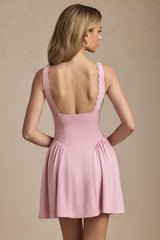 Scallop-Trim A-Line Mini Dress in Soft Pink