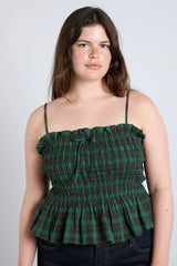 elsa shirred bardot cami - green check