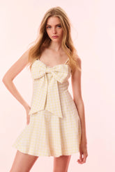 Clarine Linen Gingham Bow Dress