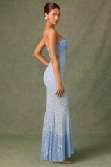 Embellished Sweetheart-Neck Fishtail Gown in Sky Blue