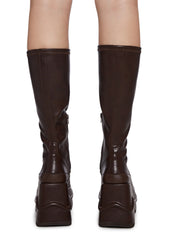 New Fans Wedge Stretch Boots - Brown