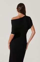 Off Shoulder Ribbed Sweater Dress