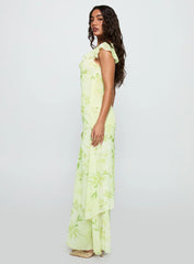 Been Away Frill Maxi Dress Green Multi