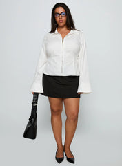 By The Phone Long Sleeve Collared Top White Curve