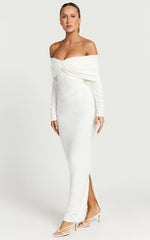 Rani Maxi Dress Off Shoulder Long Sleeve Bodycon Dress in Off White