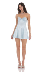 Satin Fit and Flare Dress in Baby Blue