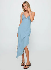 Fleuretta Embroidered Midi Dress Blue / Brown