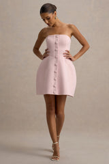 Anniston | Pink Bandeau Tailored Button Mini Dress