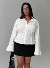 By The Phone Long Sleeve Collared Top White Curve