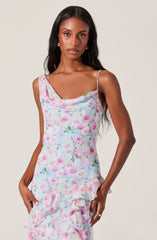 Levina Asymmetric Floral Ruffle Dress