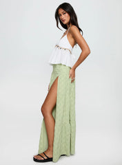 Silver Soul Embroidered Maxi Skirt Sage