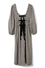 dakota bow midi dress - chocolate check