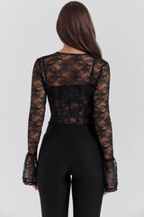 haut corset en dentelle noire avec boléro