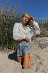 Oceanside Half Zip Sweatshirt in White