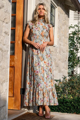 Kearny Ruffle Maxi Dress | Light Blue Floral + Gold