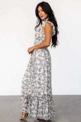 Kearny Ruffle Maxi Dress | Cream + Navy Floral