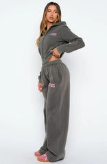 Down For Whatever Wide Leg Sweatpants Charcoal Wash