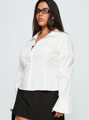 By The Phone Long Sleeve Collared Top White Curve