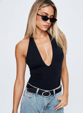 Kendrae Plunge Halter Bodysuit Black