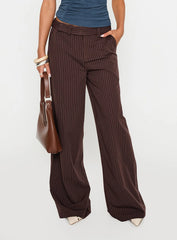 Lustre Wide Leg Pant Brown Pinstripe