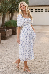 Luca Dress | White + Blue Floral