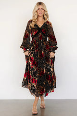 Adele Velvet Dress | Black + Rose Floral