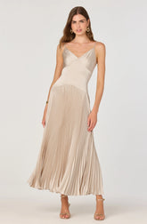 Pleated Drop Waist Maxi Dress
