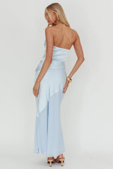 Moon Aura Pleat Detail Strapless Maxi Dress Blue