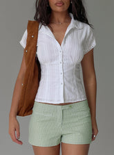 Tyrin Lace Trim Short Sleeve Shirt White