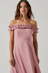 Venetia Off Shoulder Ruffle Trim Maxi Dress
