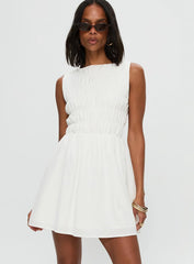 Melona Shirred Mini Dress White