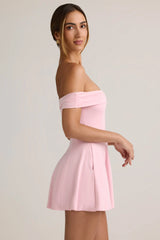 Modal Off-Shoulder A-Line Mini Dress in Baby Pink