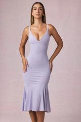 V-Neck Godet Midaxi Dress in Lilac