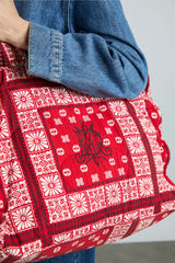 quilted tote bag in red bandana print