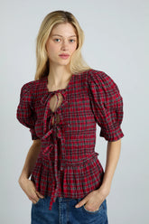 bluebelle blouse - red check