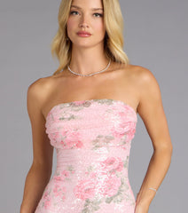 Pretty In Bloom Sequin Floral Strapless Mini Dress