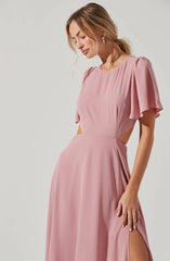 Katrina Flutter Sleeve Back Cutout Maxi Dress