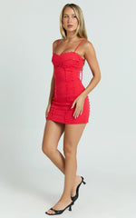 Sweetheart Tie Back Scallop Detail Dress in Red Showpo Exclusive